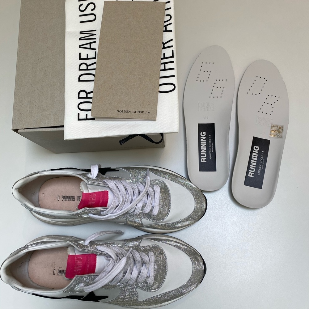 Golden Goose Running Sole Sneaker Silver/White/Black New in Box - Picture 7 of 9